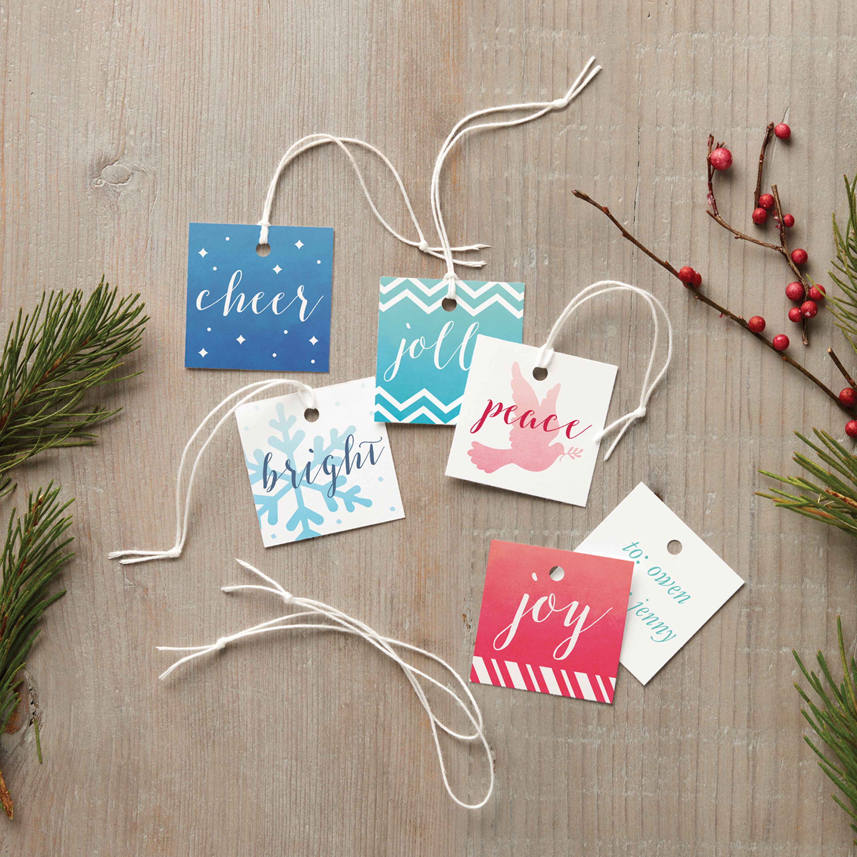 Square Tags with String, 1-1/2